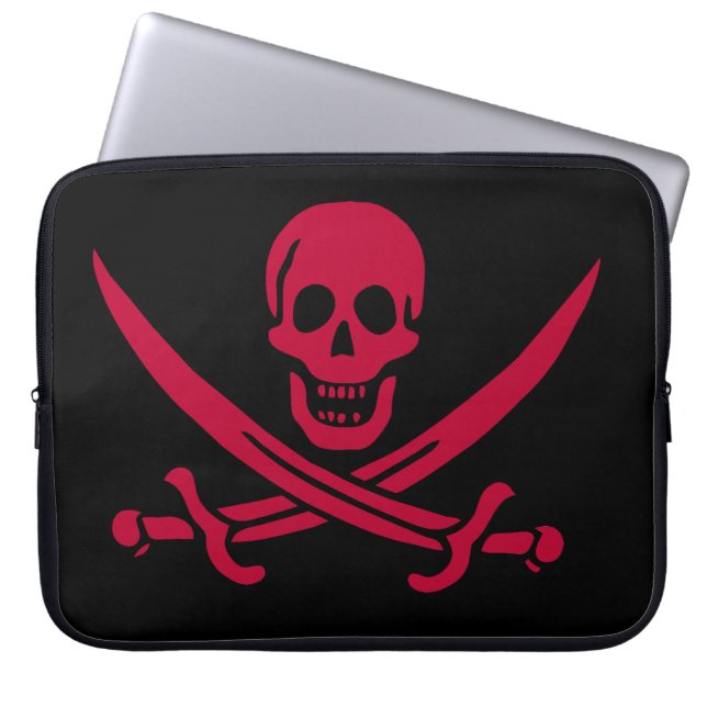 Crimson Skull & Swords Pirate vlag van Calico Jack Laptop Sleeve (Voorkant)