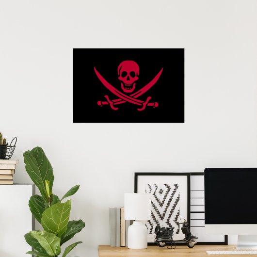 Crimson Skull & Swords Pirate vlag van Calico Jack Poster (Thuiskantoor)