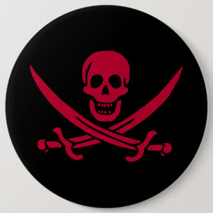 Crimson Skull & Swords Pirate vlag van Calico Jack Ronde Button 6,0 Cm