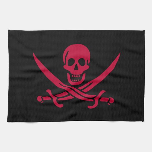 Crimson Skull & Swords Pirate vlag van Calico Jack Theedoek (Horizontaal)