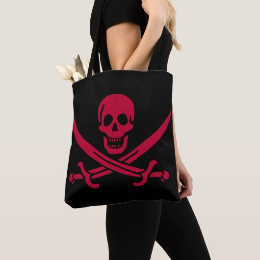 Crimson Skull & Swords Pirate vlag van Calico Jack Tote Bag (Dichtbij)
