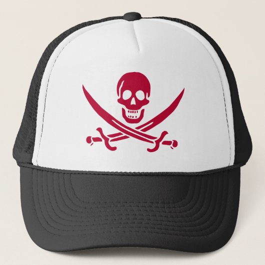 Crimson Skull & Swords Pirate vlag van Calico Jack Trucker Pet (Voorkant)