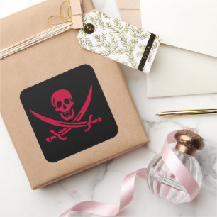 Crimson Skull & Swords Pirate vlag van Calico Jack Vierkante Sticker
