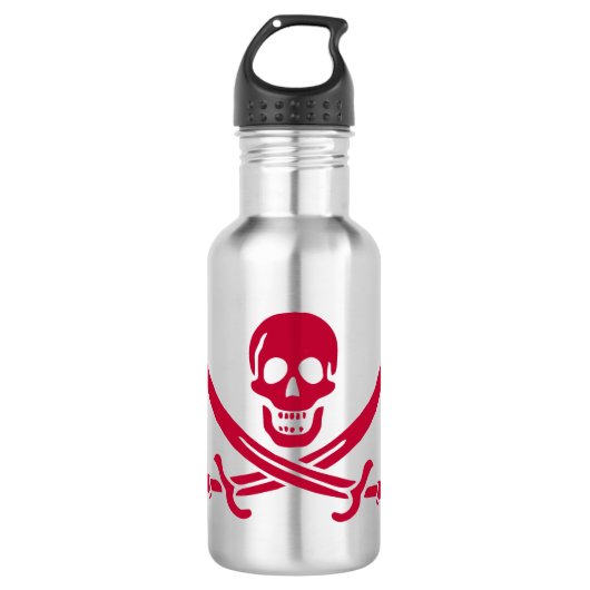 Crimson Skull & Swords Pirate vlag van Calico Jack Waterfles (Voorkant)