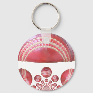 Crimson Spin – Een Mooie Rode Cricketbal Kunst Sleutelhanger