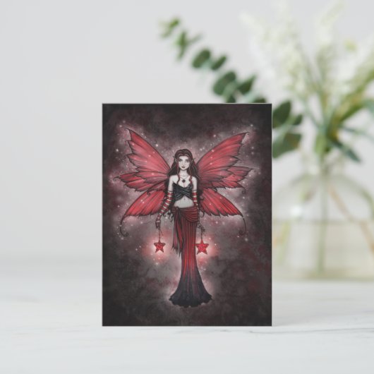 Crimson Star Christmas Fairy Briefkaart (Staand voorkant)
