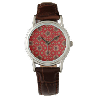 Crimson Starburst Bloom Horloge