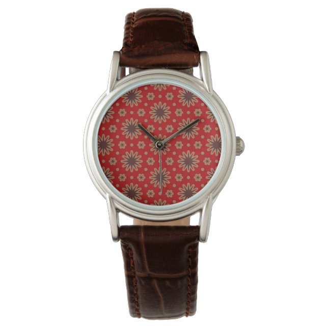 Crimson Starburst Bloom Horloge (Voorkant)
