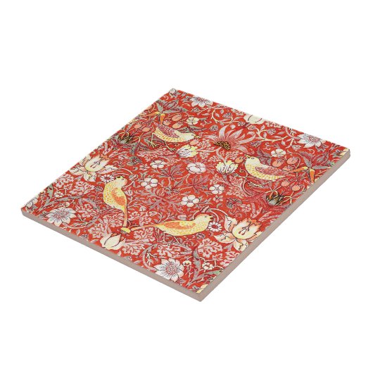 Crimson Strawberry Thief Tile Tegeltje (Zijkant)