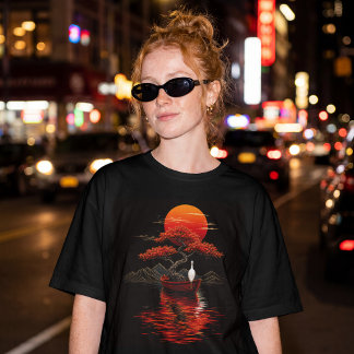 Crimson Sunset Bonsai – Japanse Zen Landschap Tri-Blend Shirt