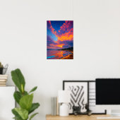 Crimson Sunset Reflecteren op het meer Poster (Thuiskantoor)
