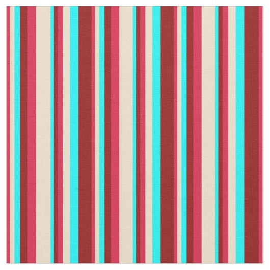 Crimson, Tan, Aqua en Dark Red Stripes Pattern Stof (Close Up)