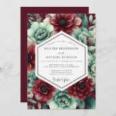 Crimson & Teal Lush Botanical Wedding Kaart (Voorkant / Achterkant)