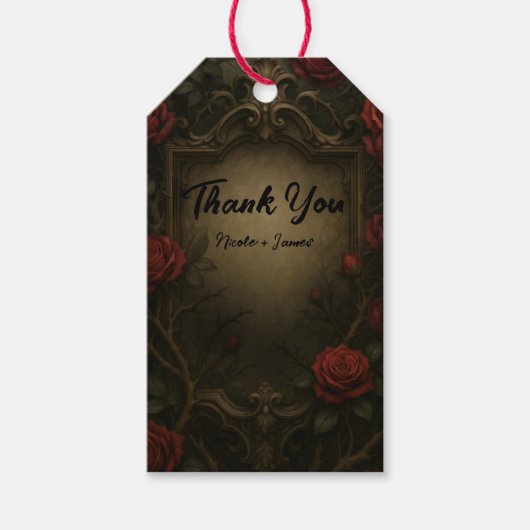 Crimson Thorn rode rozen gotische barokke bruiloft Cadeaulabel (Voorkant)