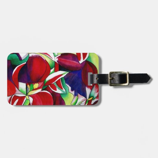 Crimson tropical Singapore Orchids flower art Bagagelabel (Voorkant horizontaal)