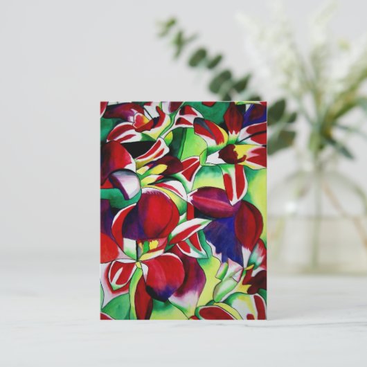 Crimson tropical Singapore Orchids flower art Briefkaart (Staand voorkant)