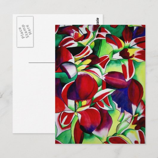 Crimson tropical Singapore Orchids flower art Briefkaart (Voorkant / Achterkant)