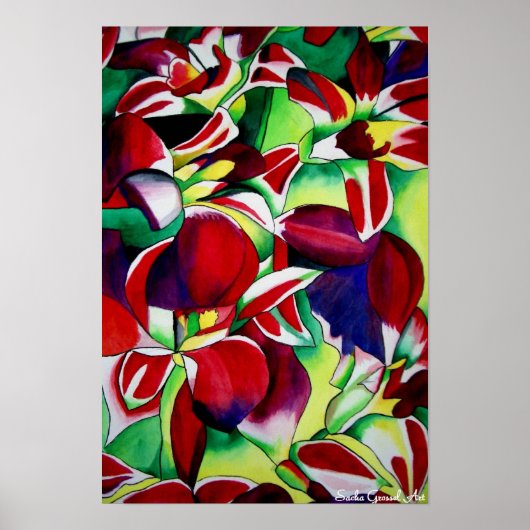 Crimson tropical Singapore Orchids flower art Poster (Voorkant)