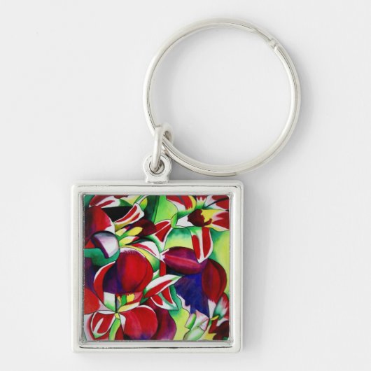 Crimson tropical Singapore Orchids flower art Sleutelhanger (Voorkant)