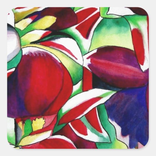 Crimson tropical Singapore Orchids flower art Vierkante Sticker (Voorkant)