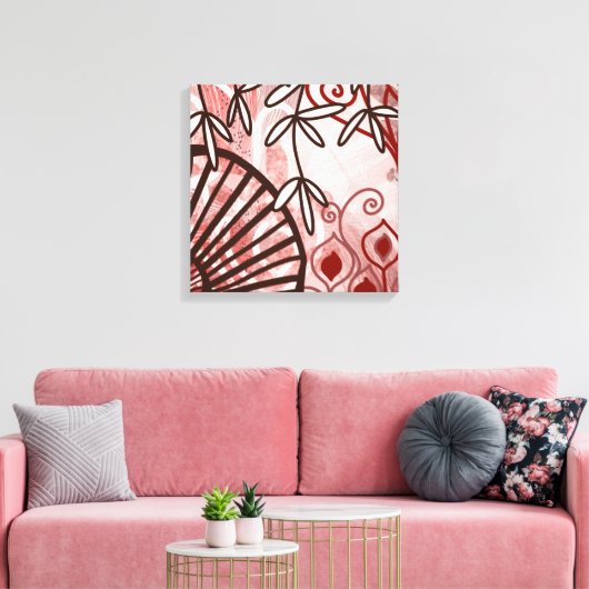 Crimson Veil – Abstract Botanical Art Print (Insitu (Woonkamer))