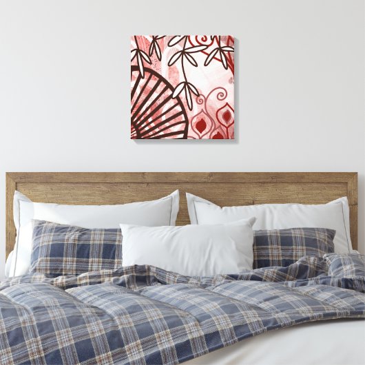 Crimson Veil – Abstract Botanical Art Print (Insitu (Slaapkamer))