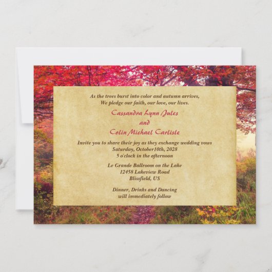 Crimson verlaat herfst bruiloft uitnodiging (Voorkant)