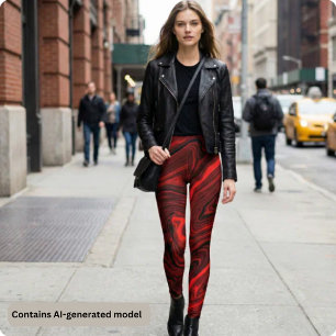 Crimson Vortex Marmer: Krachtige Rode en Zwarte Dr Leggings
