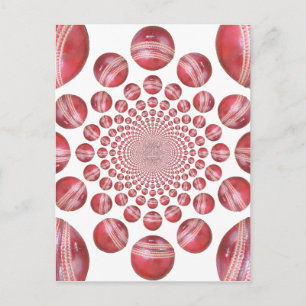 Crimson Vortex: Mooie Rode Cricketbal Kunst Briefkaart