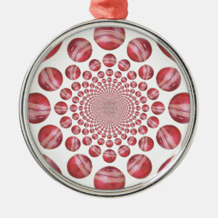 Crimson Vortex: Mooie Rode Cricketbal Kunst Metalen Ornament