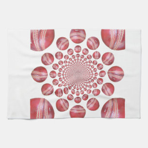 Crimson Vortex: Mooie Rode Cricketbal Kunst Theedoek