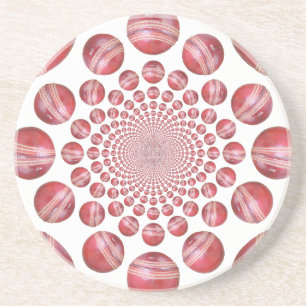 Crimson Vortex: Mooie Rode Cricketbal Kunst Zandsteen Onderzetter
