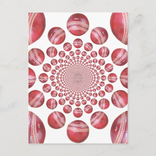 Crimson Vortex: Prachtige rode cricketbalkunst Briefkaart (Voorkant)