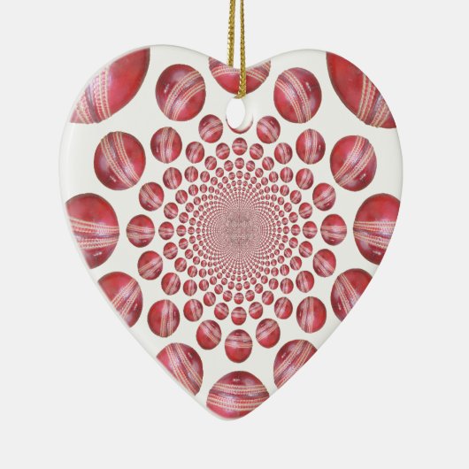 Crimson Vortex: Prachtige rode cricketbalkunst Keramisch Ornament (Rechts)