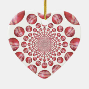 Crimson Vortex: Prachtige rode cricketbalkunst Keramisch Ornament