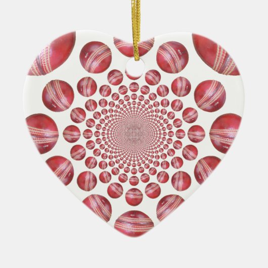 Crimson Vortex: Prachtige rode cricketbalkunst Keramisch Ornament (Voorkant)