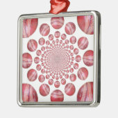 Crimson Vortex: Prachtige rode cricketbalkunst Metalen Ornament (Links)