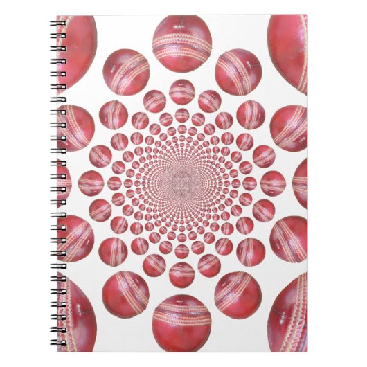 Crimson Vortex: Prachtige rode cricketbalkunst Notitieboek (Voorkant)