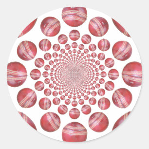 Crimson Vortex: Prachtige rode cricketbalkunst Ronde Sticker