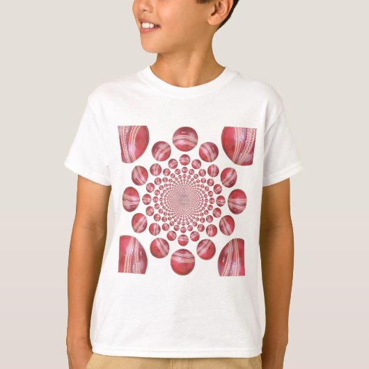 Crimson Vortex: Prachtige rode cricketbalkunst T-shirt (Voorkant)