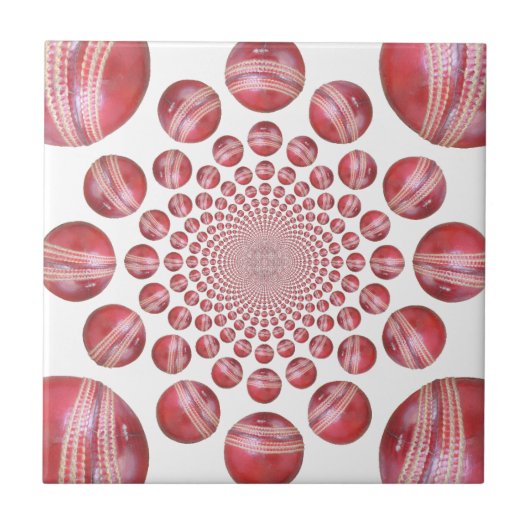 Crimson Vortex: Prachtige rode cricketbalkunst Tegeltje (Voorkant)