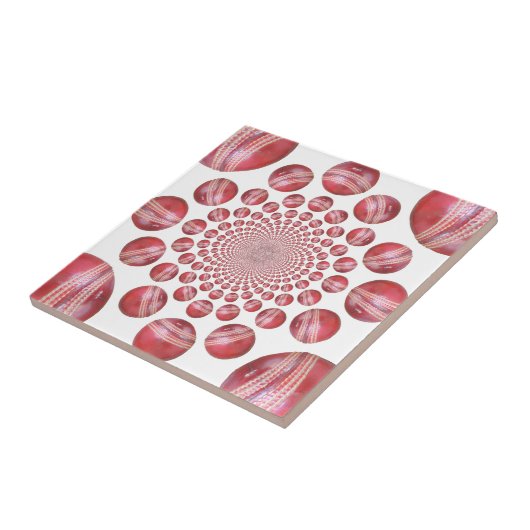 Crimson Vortex: Prachtige rode cricketbalkunst Tegeltje (Zijkant)