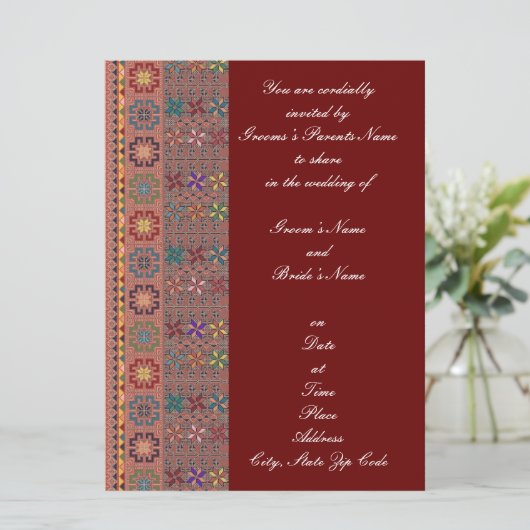 Crimson w. Color Tatreez Wedding Invitation Kaart (Staand voorkant)