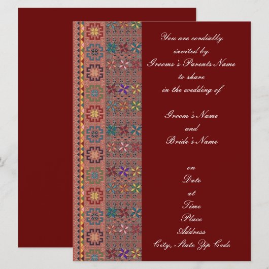Crimson w. Color Tatreez Wedding Invitation Kaart (Voorkant / Achterkant)