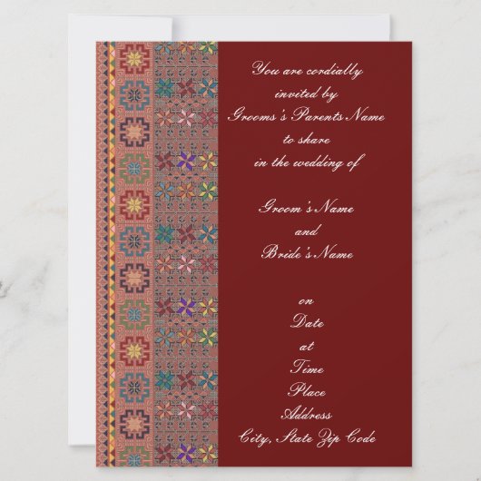 Crimson w. Color Tatreez Wedding Invitation Kaart (Voorkant)