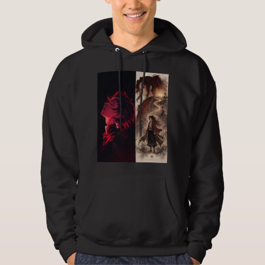 Crimson Warrior Anime Hoodie – Dual Shadow Editie (Voorkant)