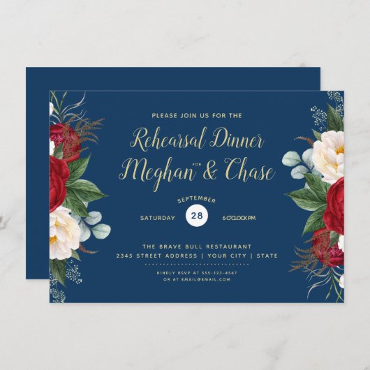 Crimson Waterverf Peony Floral Kaart (Voorkant / Achterkant)