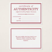 Crimson White Certificate of Authenticity Visitekaartje (Voorkant /achterkant)