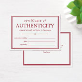 Crimson White Certificate of Authenticity Visitekaartje (Bureau)