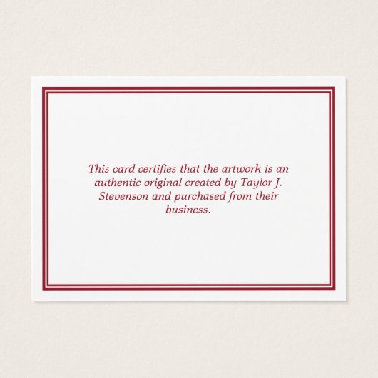 Crimson White Certificate of Authenticity Visitekaartje (Achterkant)